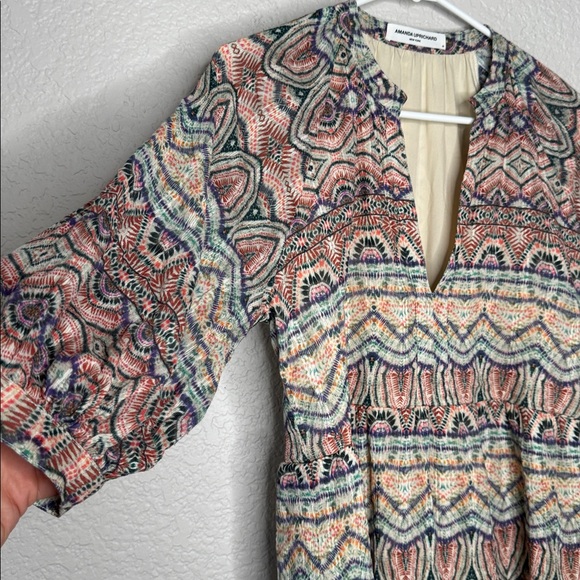 Amanda Uprichard Diego Peasant Boho Geometric Balloon Sleeve Mini Dress Medium - Picture 5 of 8